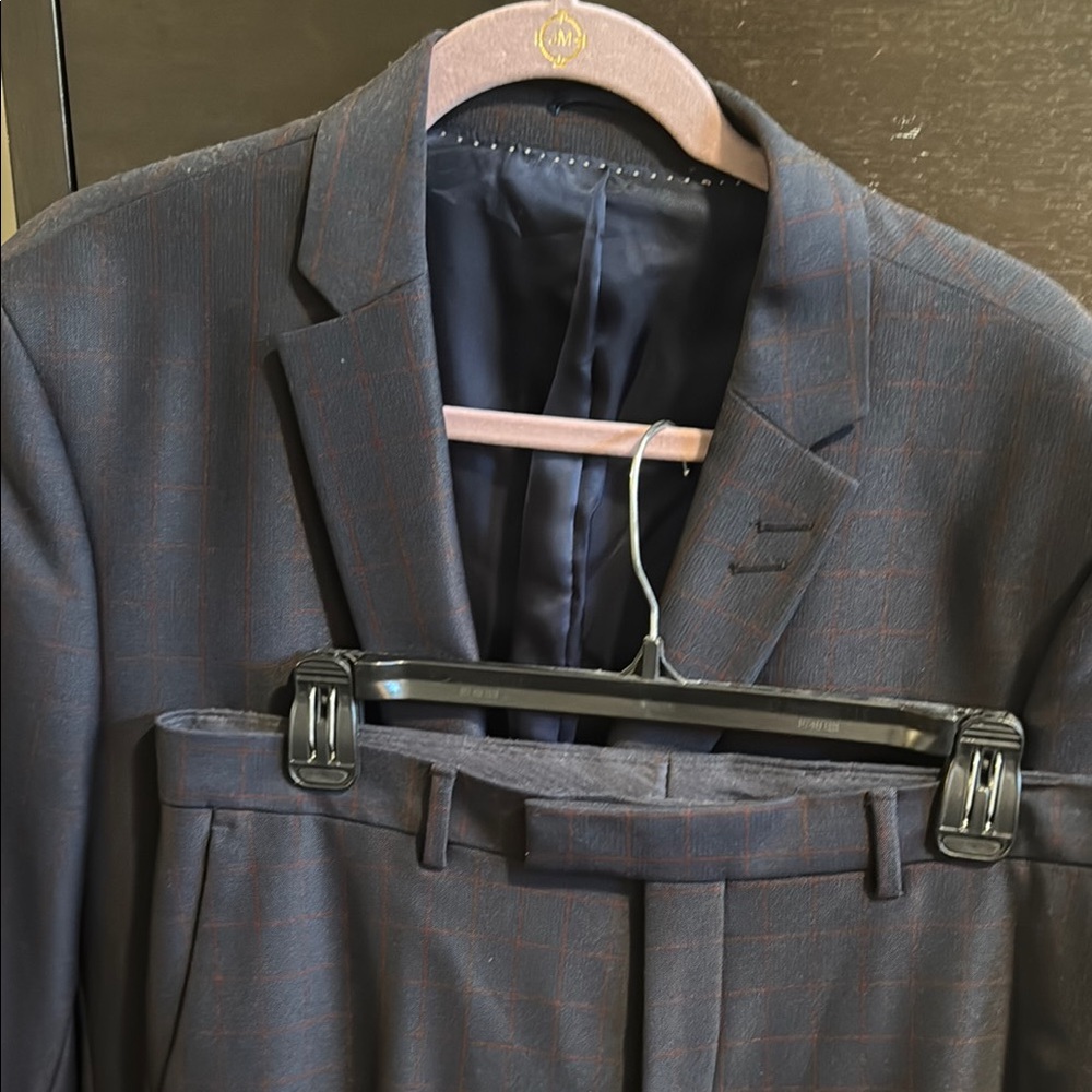 Topman Dark Blue Checkered Suit